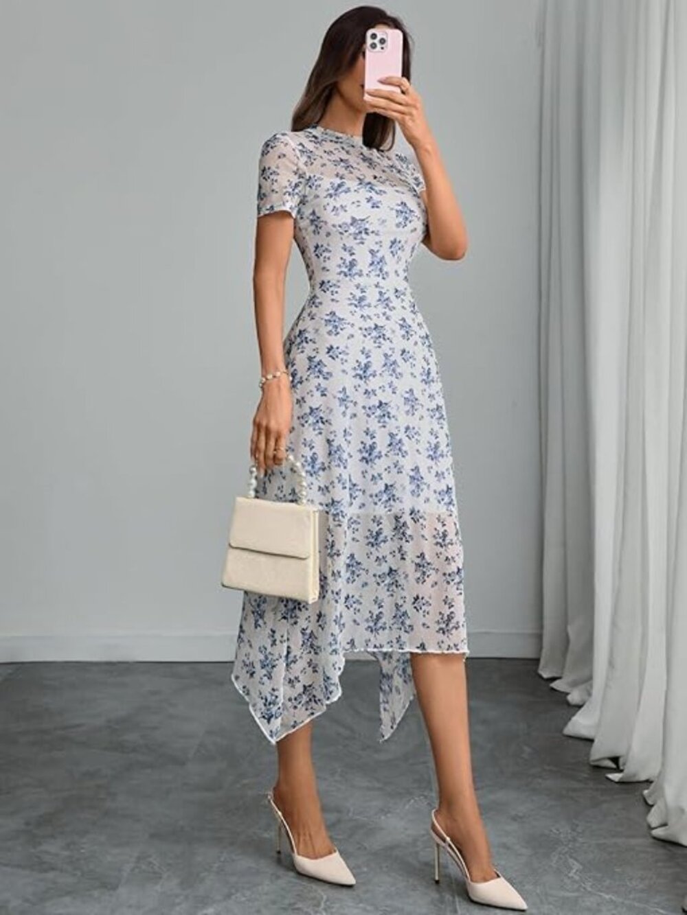 Women's Wedding Guest‎ Floral Print Vintage Goth Dress Mesh Spliced